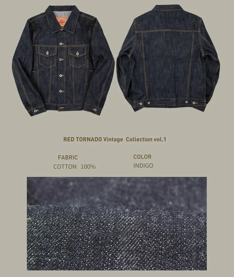 Red Tornado 16oz Selvedge Denim Trucker Jacket Men's Daily Jean Coat LS01-001