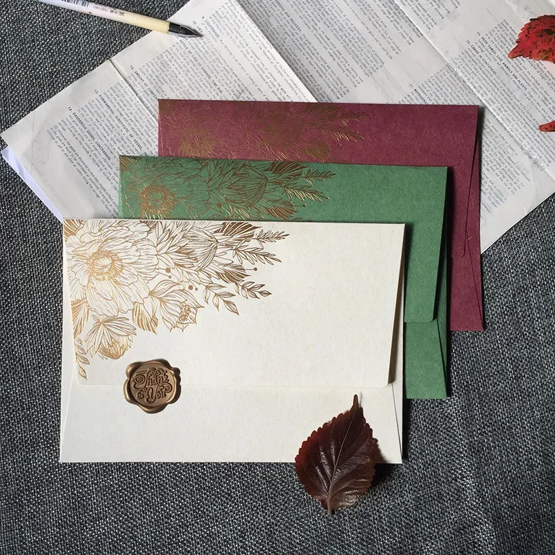 Kraft Paper Envelopes Mailing Envelopes 5pcs Vintage Bronzing Envelopes European DIY Wedding Party Invitation Cards Cover Korean Stationery Letter Pads