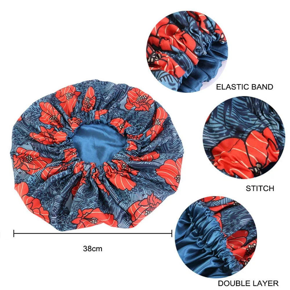 Extra Large Satin Women Beauty African Print Bonnet Sleep Night Cap Head Cover Elastic Chemo Caps Hair Loss Headscarf Hat Wraps 3