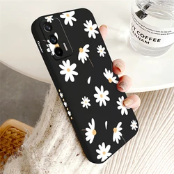Korea Cute Little Daisies Flower Phone Case - Soft Silicone Cover for Realme 10 Pro 5G (Black-377W)
