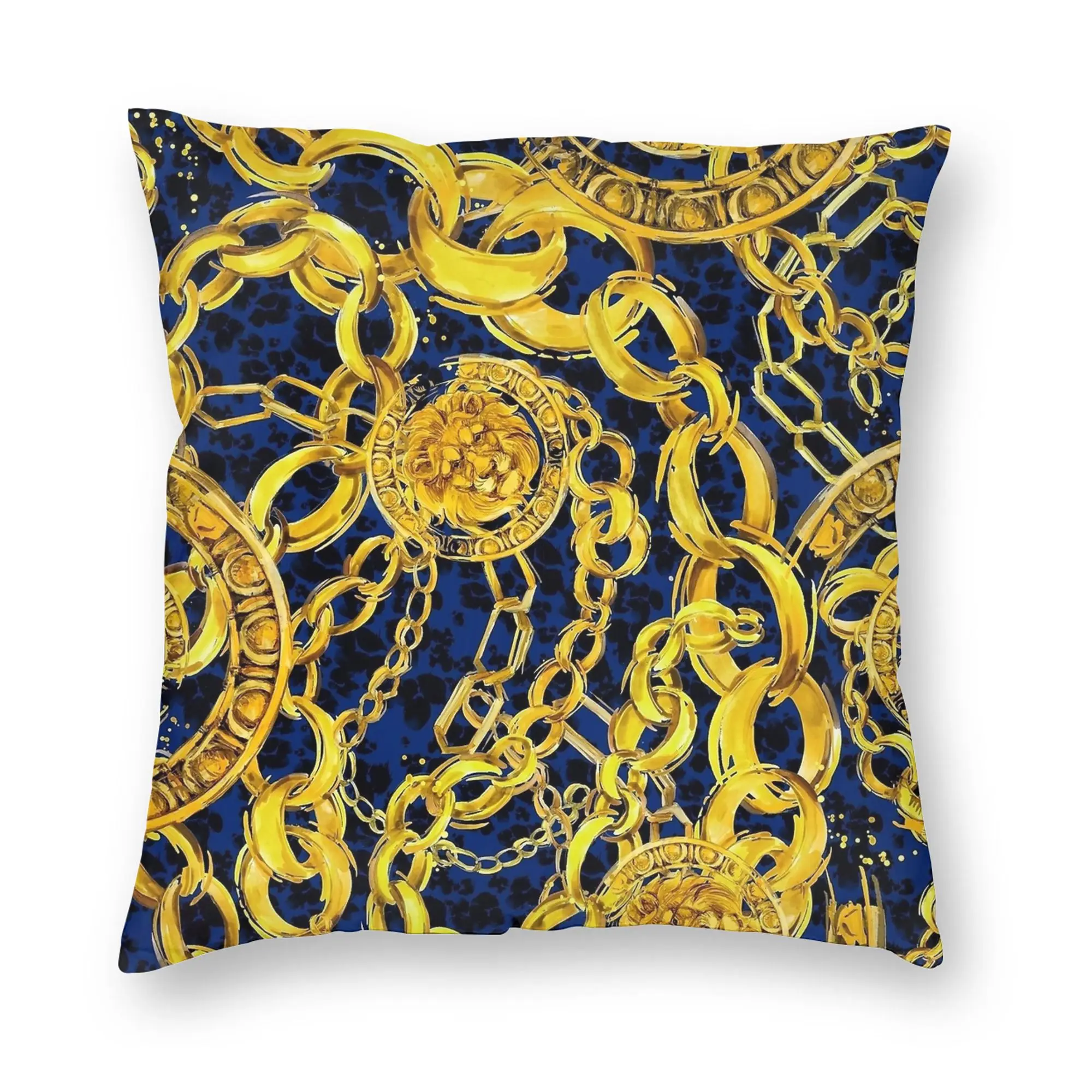 Elegant Baroque Gold Medallion Decorative Pillowcase - Luxurious Soft Fabric Cushion Cover