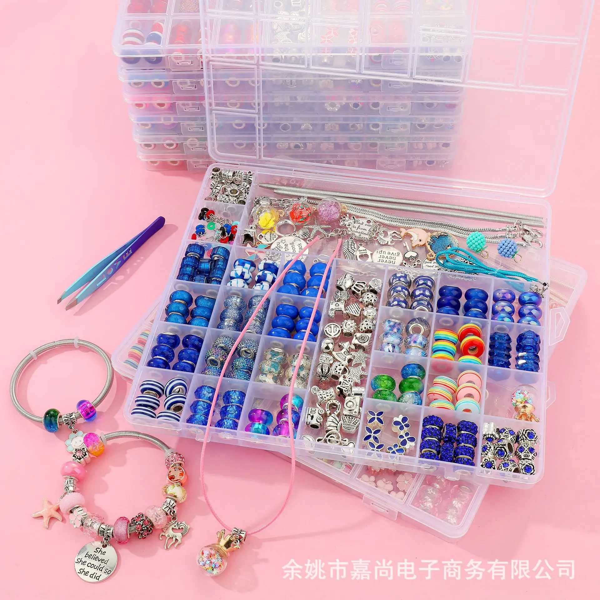 Diy Beads For Jewelry Making Accessories For Women Kids Alloy Acrylic Girl Handmade Charms Bracelet Necklace Set Girl Toy Gift