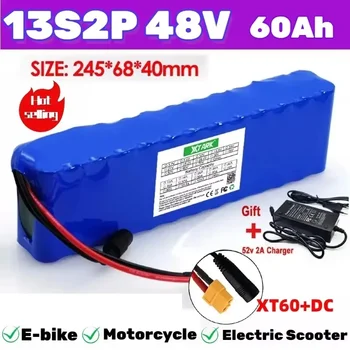 13S2P 48v battery pack 60Ah Lithium-ion Battery Pack with BMS +54.6V charger for 250W 350W 500W 750W 1000W 48v 18650 battery
