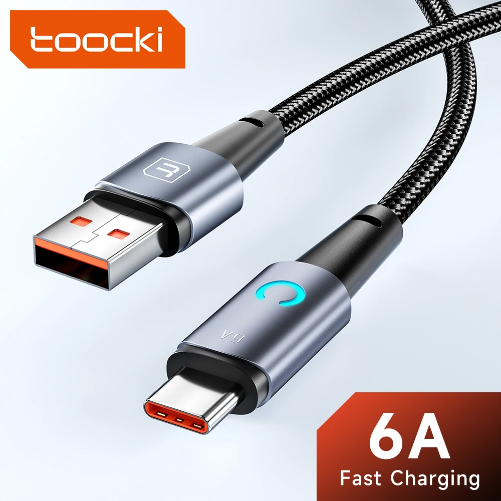  Toocki LED USB Type C Cable 100W PD Fast Charging Charger 66W/6A USB-C Type-C Data Cord Cable For Huawei P50 Xiaomi POCO Samsung