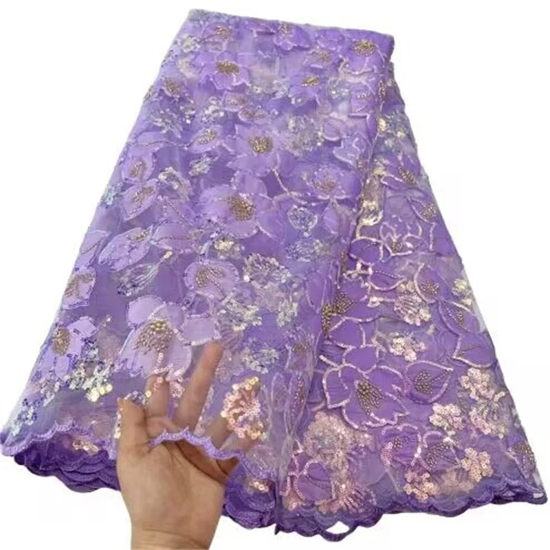 

Latest African Lace Fabric 5 Yards 2023 High Quality Swiss Embroidery Nigerian Beads/SequinsTailoring Material French Tulle Lace