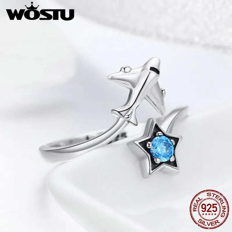 WOSTU 100% 진짜 먼 반지, 여성용 파티 쥬얼리 선물, 클리어 CZ 조정 가능한 반지 CQR623