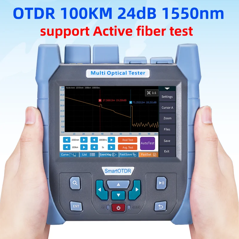 Aua715U/715A Otdr 100Km 24Db 1550Nm Tester In Fibra Ottica Touch Screen Riflettometro Ottico Nel Dominio Del Tempo Con Mappa Opm/Vfl/Ols/Evento