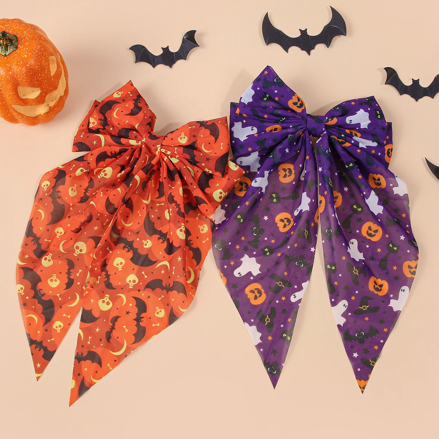2/3 stücke Chiffon Haar Bogen Clips Große Halloween Bögen Haar Clips Für Frauen Mädchen Pferdeschwanz Halter Haarnadeln Haar Zubehör – Detail 7