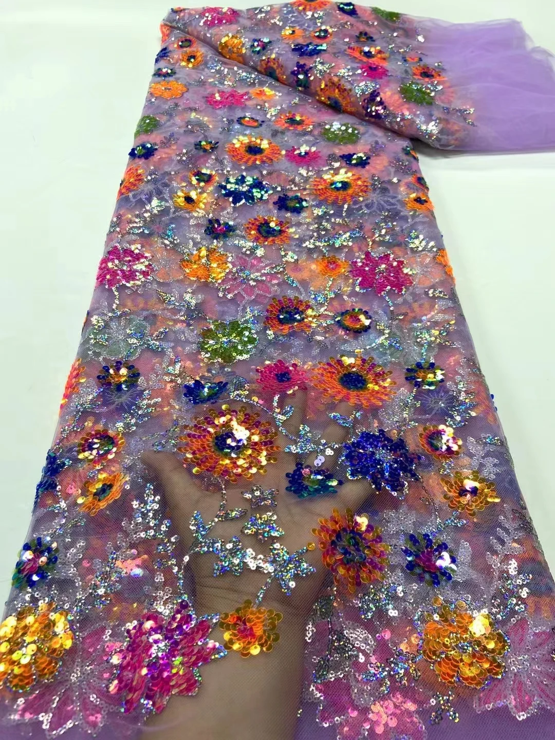 

2023 African High Quality Lace Fabric Latest French Net Sequin Fabric Sewing Embroidered Lace in Tulle Nigeria Fabric JY