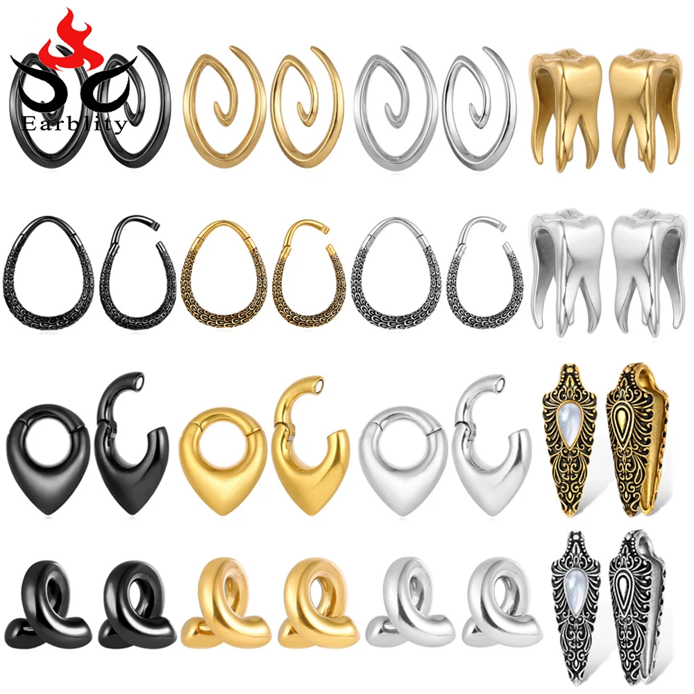 Earblity 2PCS Stylish Ear Hanger Weights 316L Stainless Steel Ear Plus Tunnels Gauges Piercing Body Jewelry for Women Man Gift