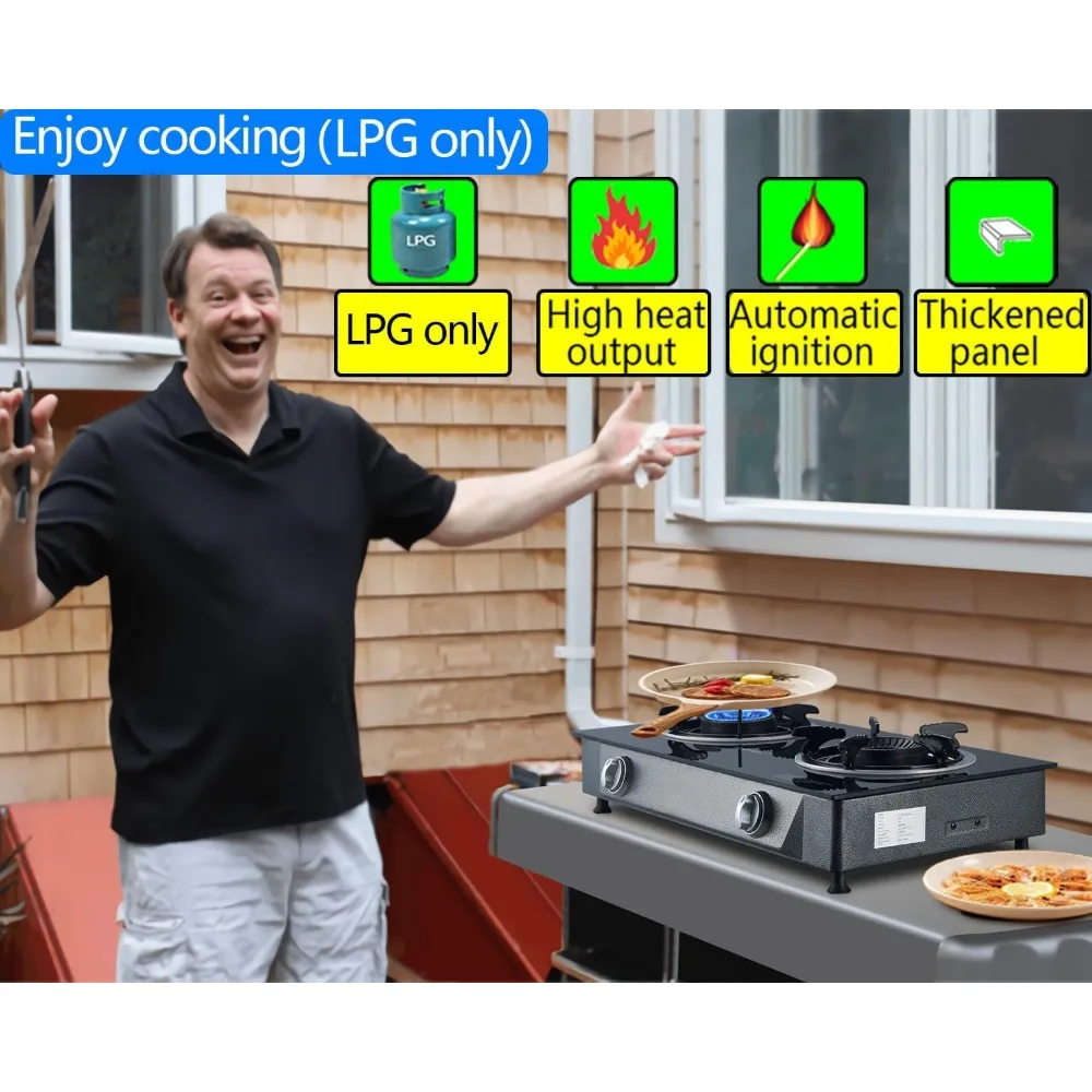 Propane Stove 2 Burner Propane Gas Stove Auto Ignition Portable Gas Stove 26000 BTU Propane Burners LPG with CSA Hose 3