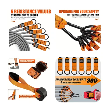 Resistance Bands Fitness Bands Set Heavy Duty Workout Bands with Handles Weight Bands Multi-Function for Yoga Home Workouts 6