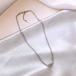 Minimalist Round Bead Pendant Necklace - Stainless Steel Clavicle Choker with Long Chain Fashion Jewelry (Style 6)