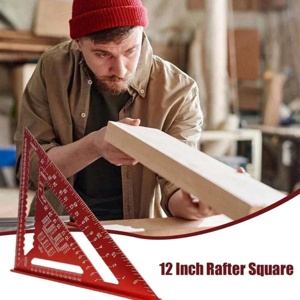 7''/12'' Metric High-Precision Aluminum Alloy Woodworking Triangle Ruler with Right Angle Protractor & Portable Marking Gauge