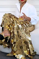 Plus Size Women Formal Skirts Elegant Gold Silver Long Sequin Party Club Evening High Waist Skirts Female Casual Cocktail Skirts - Image 3