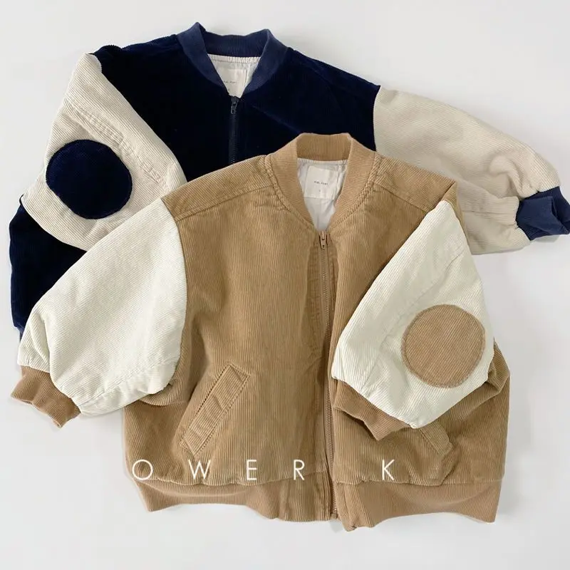 

2-7Y Fashion Baby Girl Boy Spring Corduroy Jacket Infant Toddle Child Bomber Coat Outwear Patchwork Spring Autumn Korea Clothes