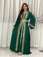 Eid Muslim Women Party Dresses Jalabiya 2 Piece Set Embroidery Arab Long Robe Ramadan Morocco Dubai Abayas Islam Vestidos Kaftan 3
