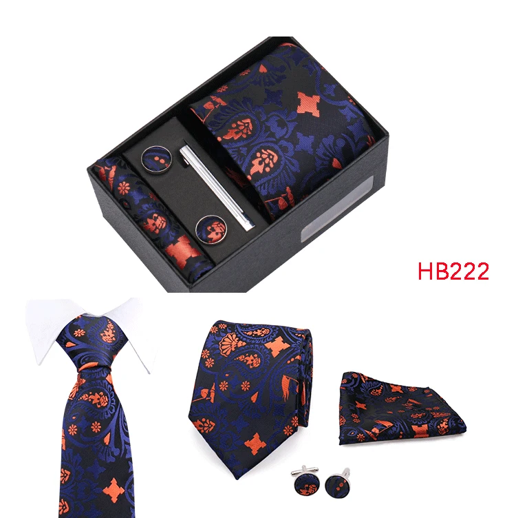 Top Qualität 8 cm Herren Krawatte Set Elegante Jacquard Krawatte Einstecktuch Manschettenknöpfe Krawattenklammer Mit Geschenkbox Männer passen Hochzeit Business – Detail 25