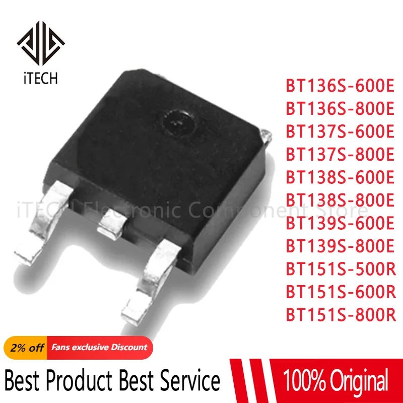 BT136S BT137S BT138S BT139S BT151S 600E 800E 500R 600R 800R TO-252 6A 8A 12A 600V 800V SMD Thyristor Triode Transistor 5PCS