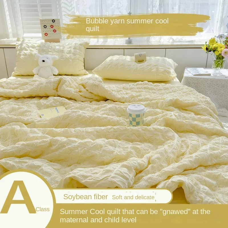Summer Quilt Comforter Quilt Seersucker Household Machine Washable Suitable Cool and Refreshing Blanket
