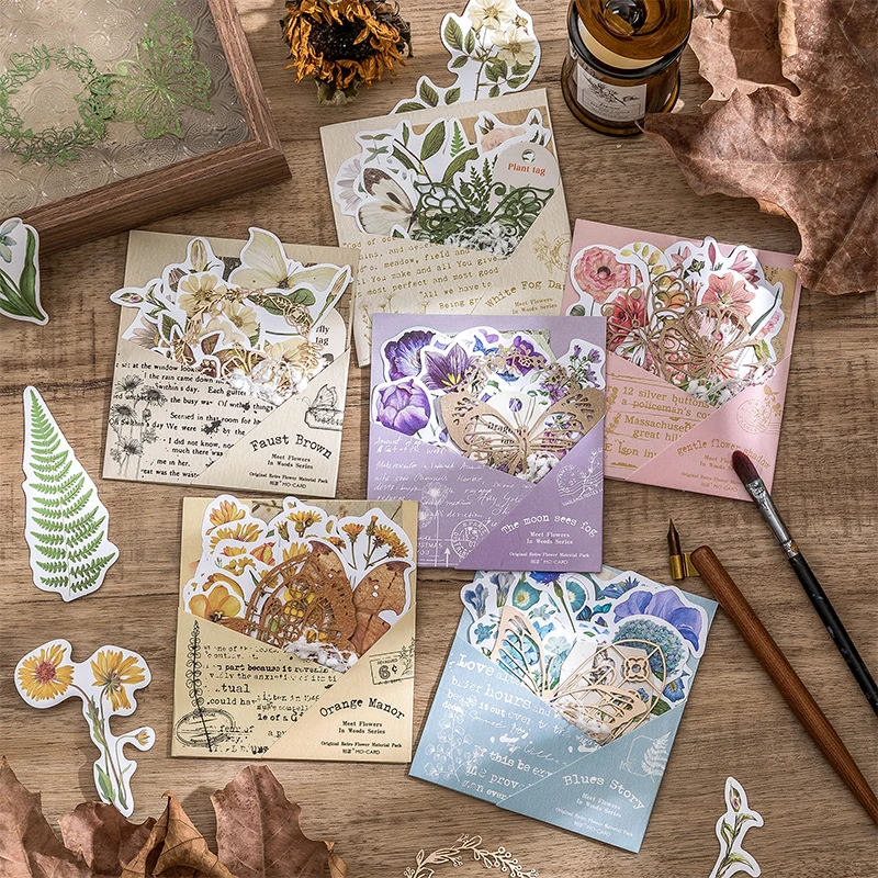 20Pcs/Set Vintage Plant Flower Scrapbooking Paper Aesthetic Scrapbook Washi Stickers Paper for Journal Supplies DIY Art Craft