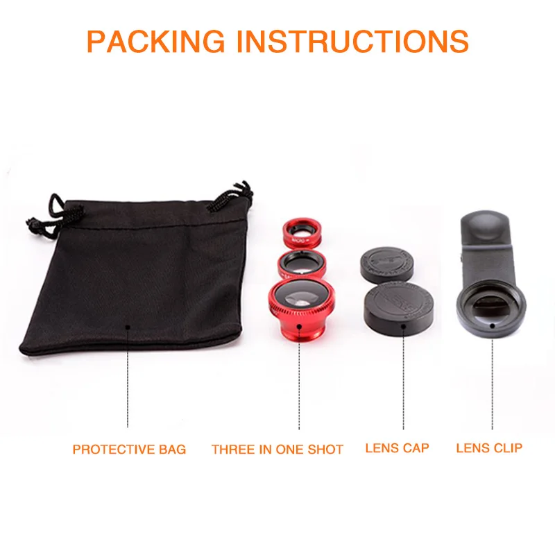 Obiettivo 3 in 1 per cellulare, fisheye, grandangolare, zoom, macro, con clip per iPhone, Huawei, OPPO - immagine 6