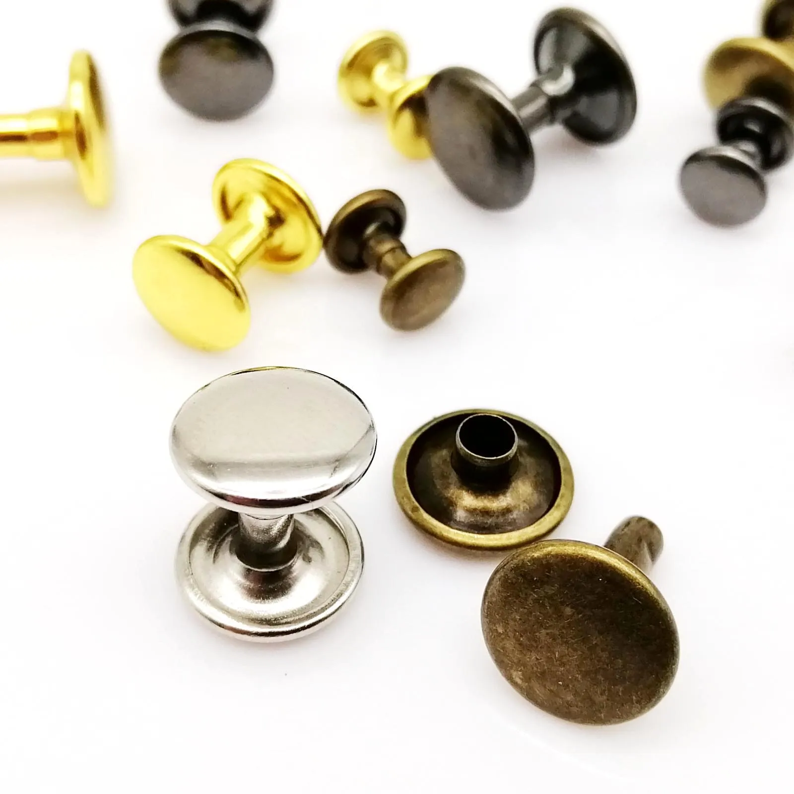 100sets 6mm 8mm 10mm Metal Double Cap Side Round Rivet for Leather Belt Wallet Bag Shoe Clothes DIY, metal rivets,belt strap rivets,leather rivets