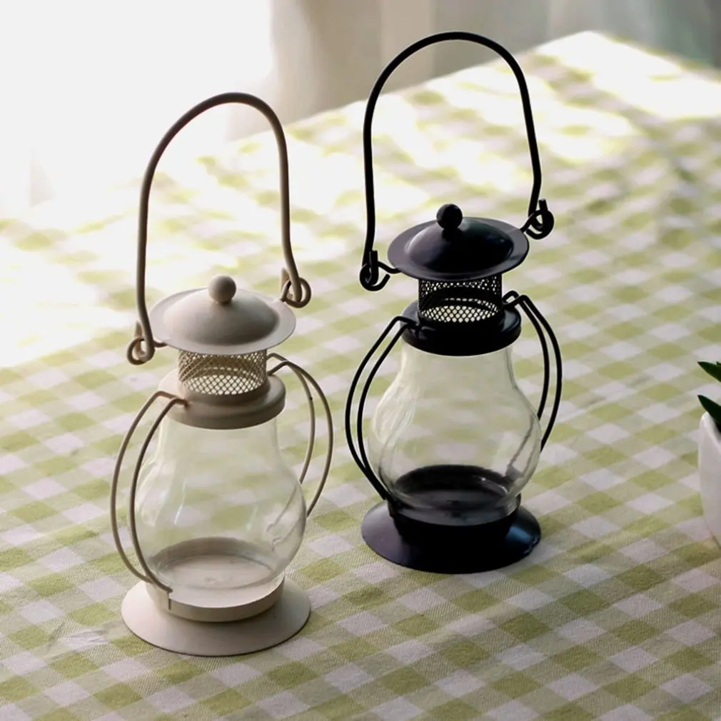 Europeanstyle Retro Mini Candlestick Kerosene Lamp Carry Handle Glass