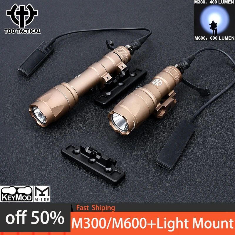

Tactical Flashlight M300A M600C Mini Scout Light Side Rail Airsoft Surefir Hunting Weapon Gun Spotlight Offset Mount Mlok Keymod