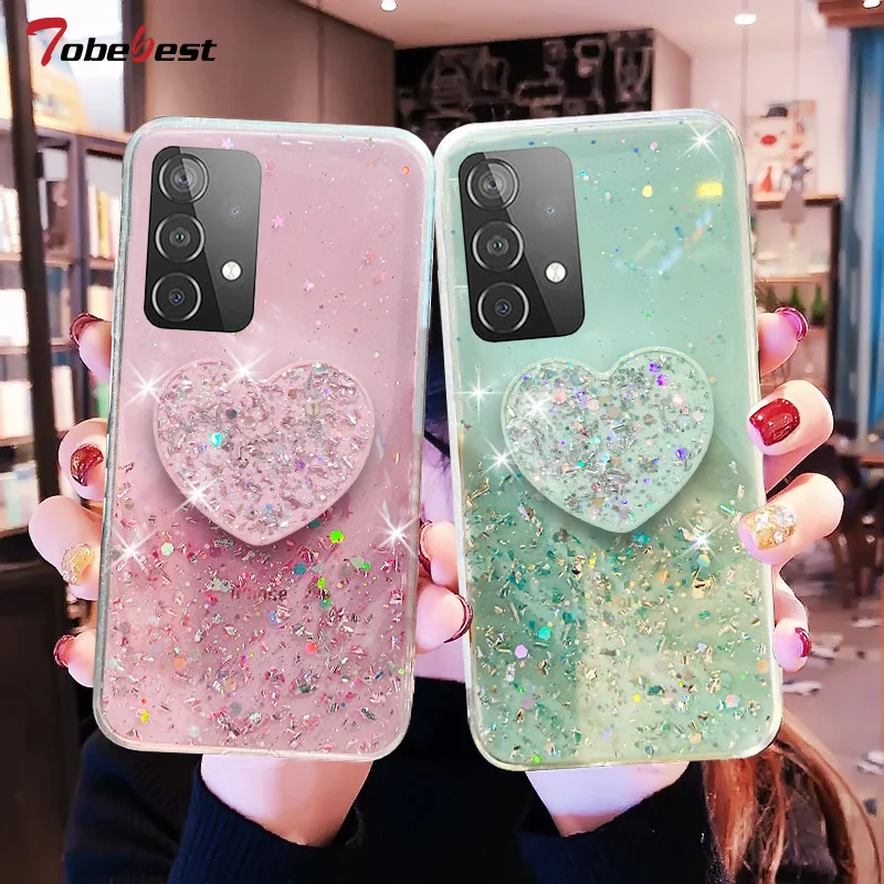 Bling Glitzer Herz Liebe Handyhalter Hülle für Samsung Galaxy A13 A23 A33 A53 A73 A14 A34 A54 A04 A04E A24 4G 5G Abdeckung_voghion.com