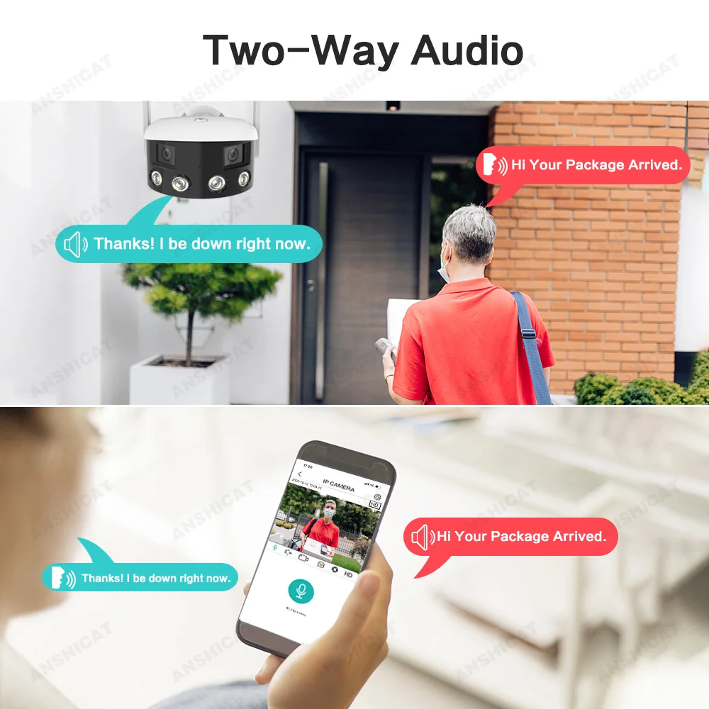 ANSHICAT ʱ ĳ  AI ΰ , Onvif  IP ī޶, 4k 180, 180  ī޶, 2K ICSEE, 8MP