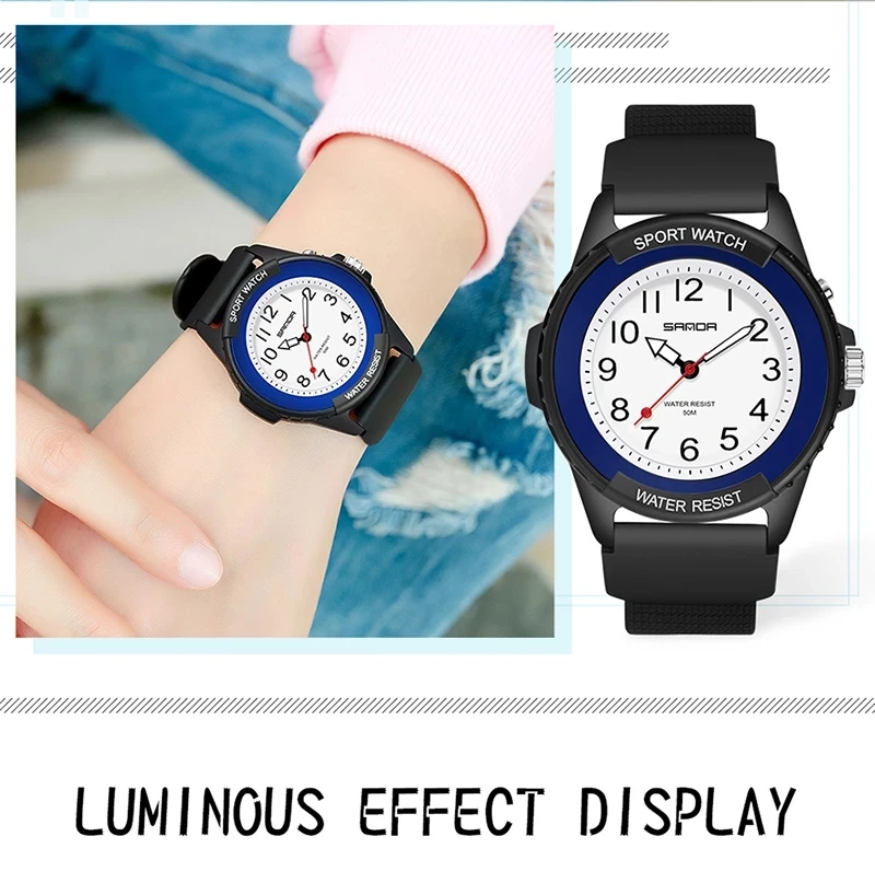 SANDA Women Watch Sports Watch Quartz 50M Waterproof Blue Silicone Strap Luminous Dial Fashion Womens Watches Reloj Mujer 6018