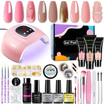 LIMEGIRL Nails UV Gel Kit Quick Building Extesion UV Gel Set for Beginner Nails Art DIY Design with UV Lamp & Magic Mirror Powder for Manicure Salon Tools