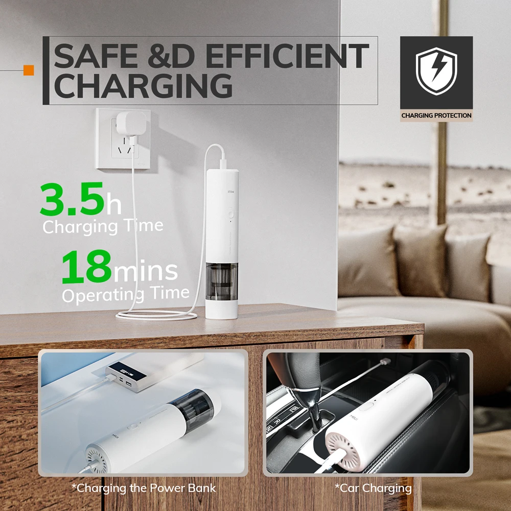 Cordless Handheld Vacuum Cleaner for Laptop & Car,Portable & Multifunctional,USB Rechargeable,Strong Suction,White 5