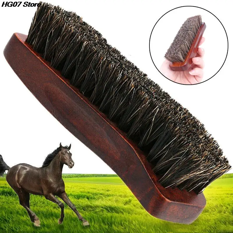 1PC Natural wood Bristle Horse Hair Shoe Boot Brush Care Clean Shine Polish Brush 6