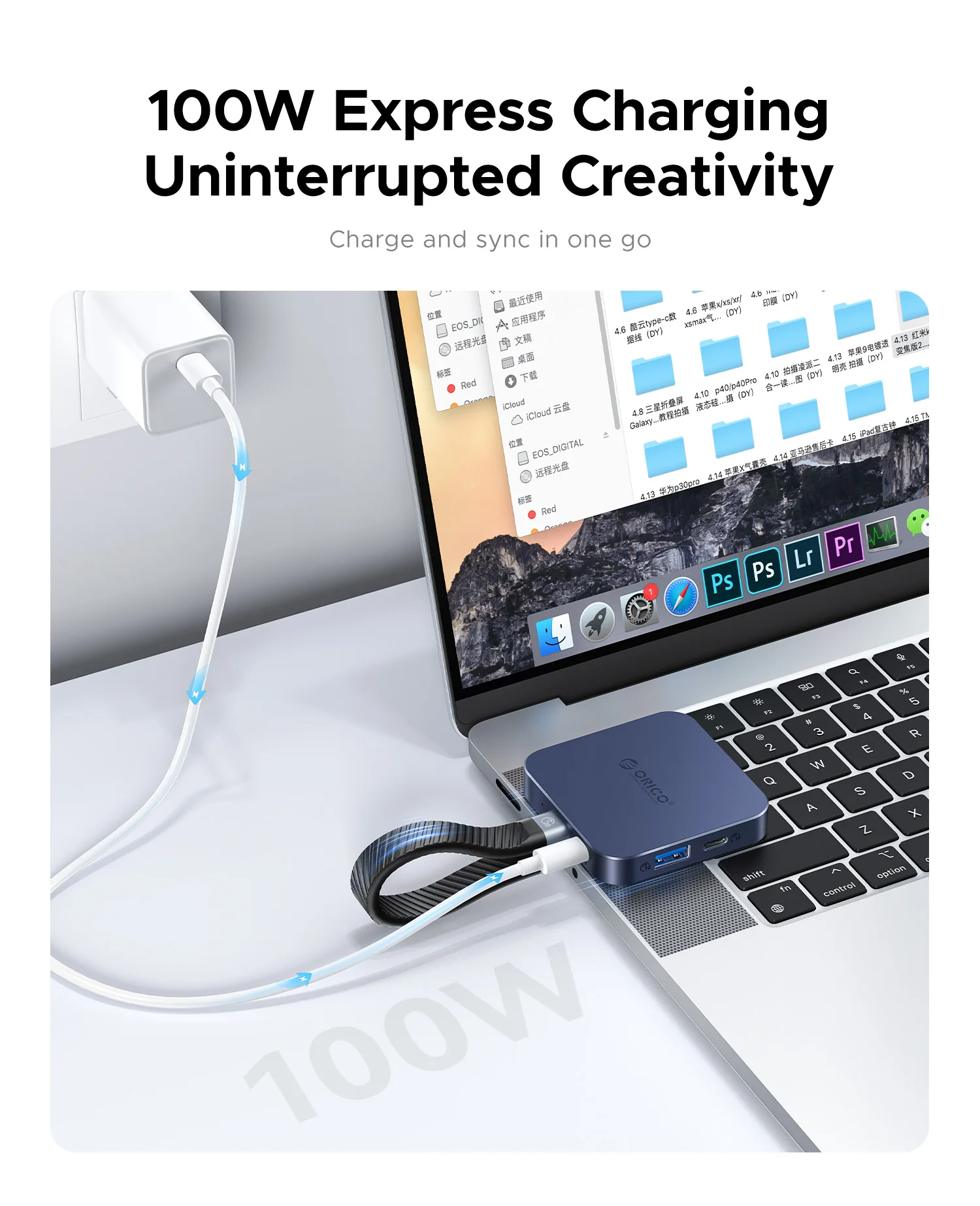 ORICO 마그네틱 M.2 2230 NVMe SSD 인클로저 10Gbps USB C 도킹 스테이션 (4K60HZ HDMI-COM SD/TF PD 100W 충전기 포함, 아이폰 17용)