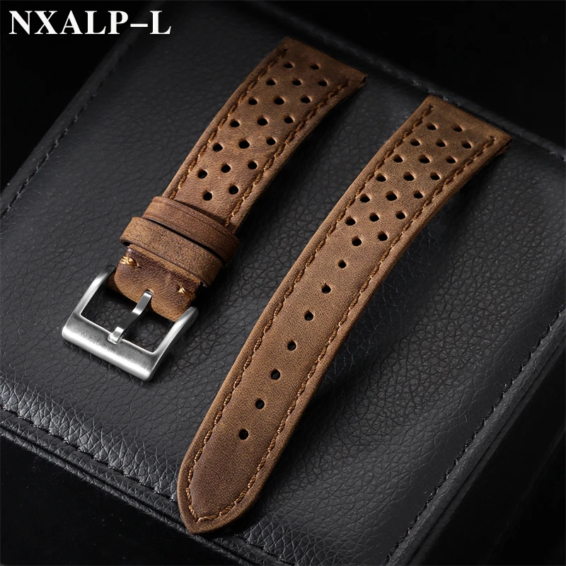 Breathable Cowhide Leather Watch Strap – Oil/Matte Finish Adjustable Wristband
