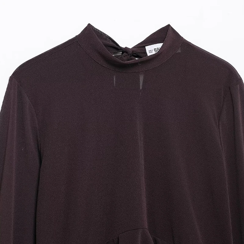 Willshela بلوزة نسائية عصرية بنية اللون بفيونكة خل...