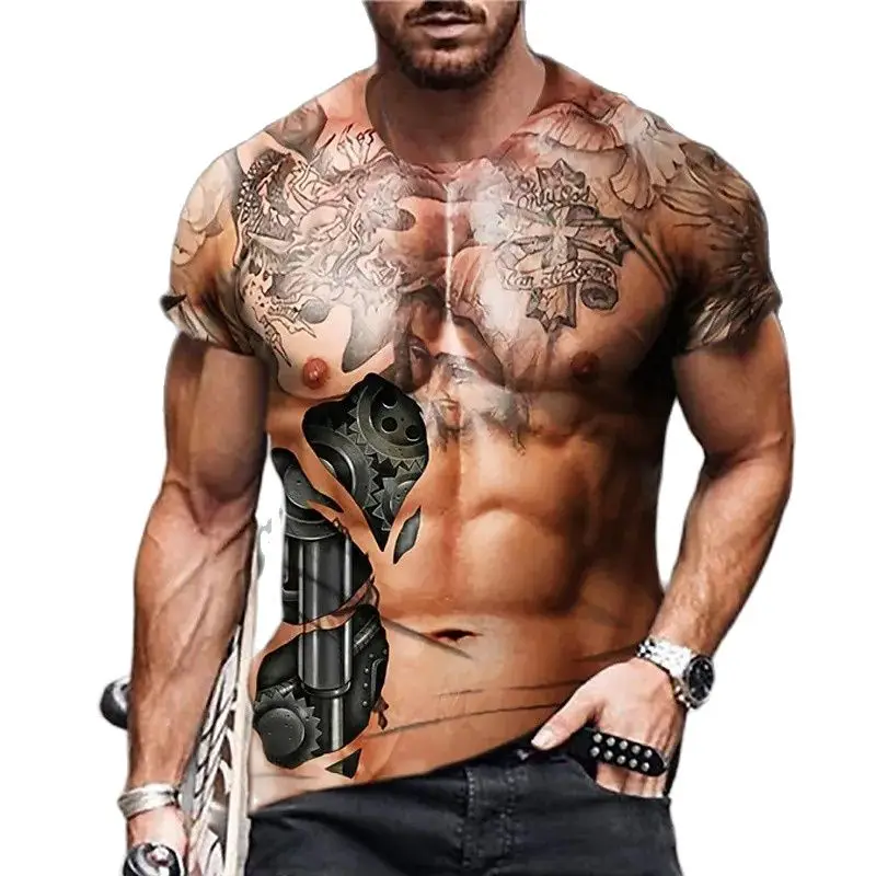 

Men's Fashion Fun Muscle Men's 3D Printing Casual Round Neck Short Sleeve T-shirt Plus Size Quick Drying Shirt