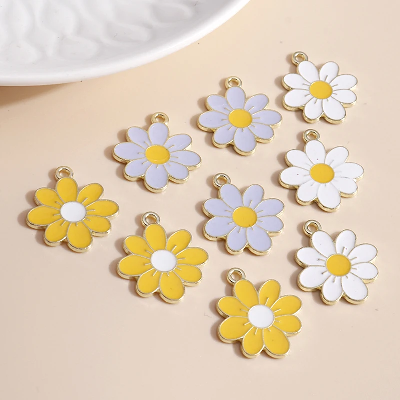 Enamel Daisy Flower Charms 10pcs 19*21 for Necklaces Pendants Earrings DIY Colorful Mini Charms Handmade Jewelry Finding Making jewelry charms,enamel charms,fashion jewelry accessories,alloy enamel charms
