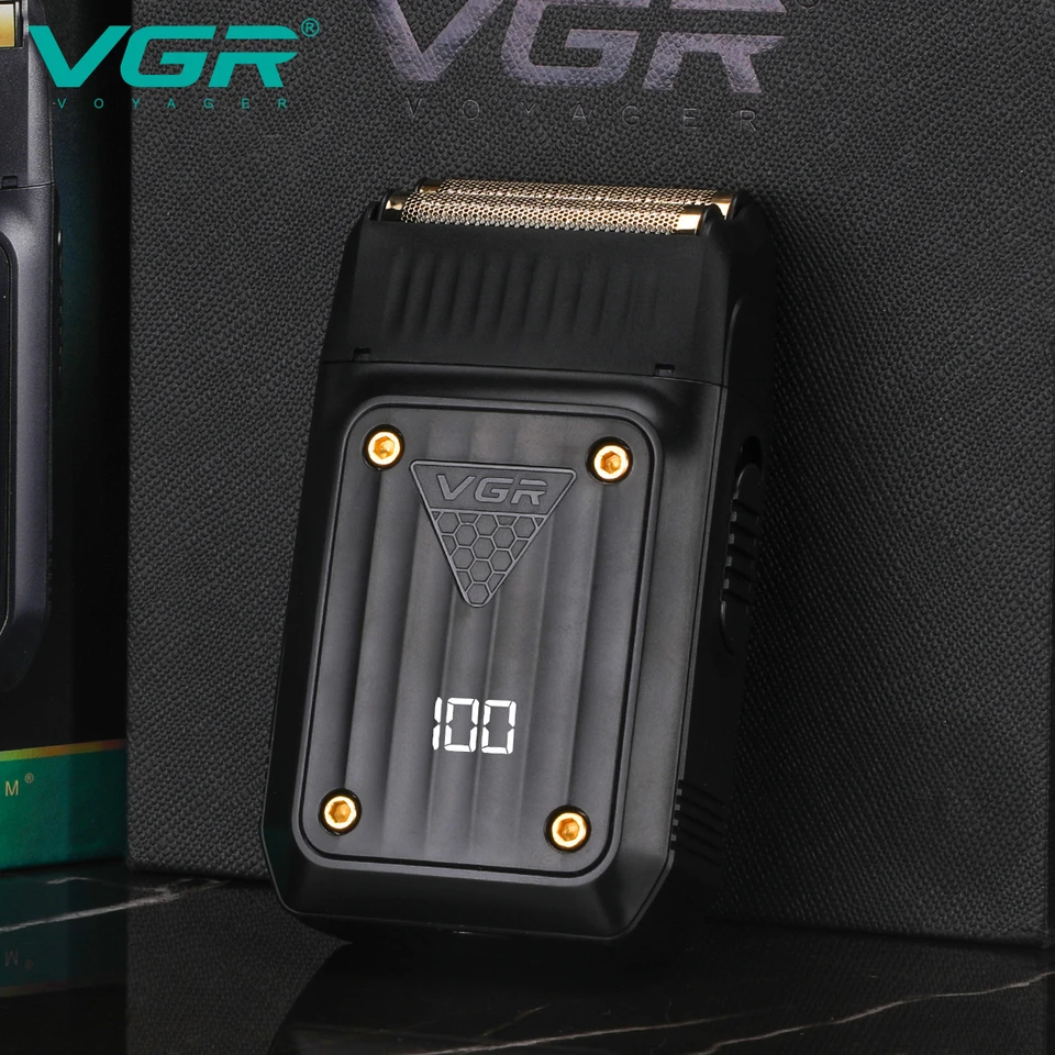 VGR Professioneller elektrischer Barttrimmer mit Digitalanzeige, wiederaufladbarer Rasierer mit Hubmechanismus für Herren V-363_voghion.com