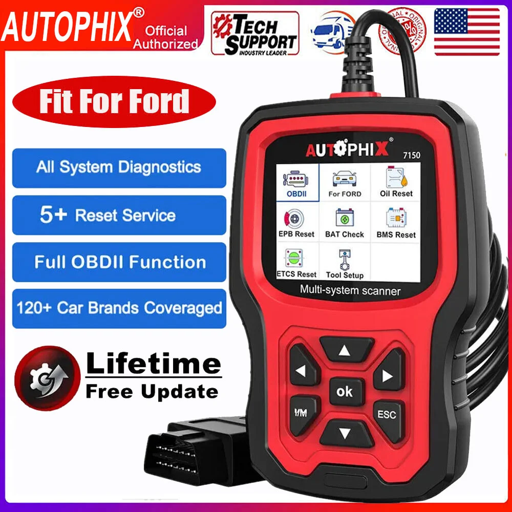 

Autophix 7150 Car OBD2 Scanner All System Auto Diagnostic Scan Tool Code Reader EPB TPMS ETC Reset Battery Detect Fit For Ford