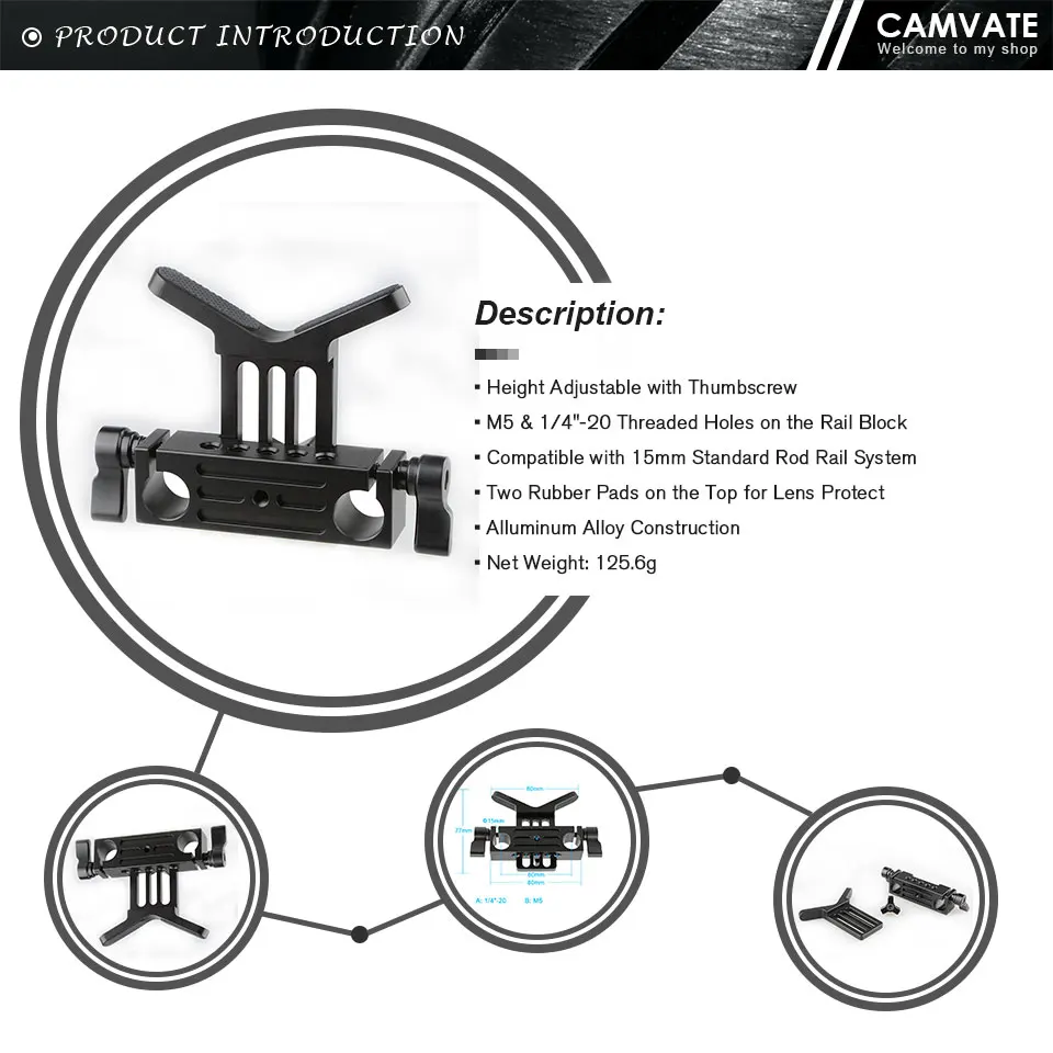 Universal Camera Lens Support With Standard 15mm Dual Rod Clamp Rail Block For D