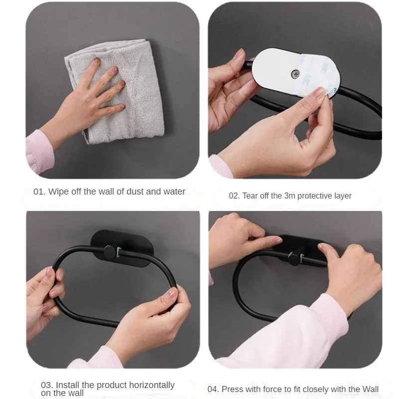 Stainless Steel Towel Holder Self-adhesive Bathroom Towels Rack Washhand Hanger Ring Rail Bar Kitchen Storage Accessories towel rack towel holder storage rack