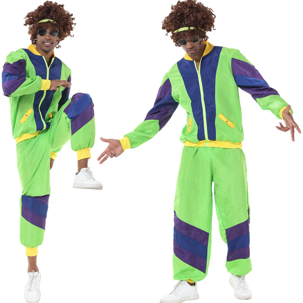

Men Vintage 80s Hippie Costume Halloween Retro Hip Hop Disco Clothing Party Cosplay Fancy Dress Up