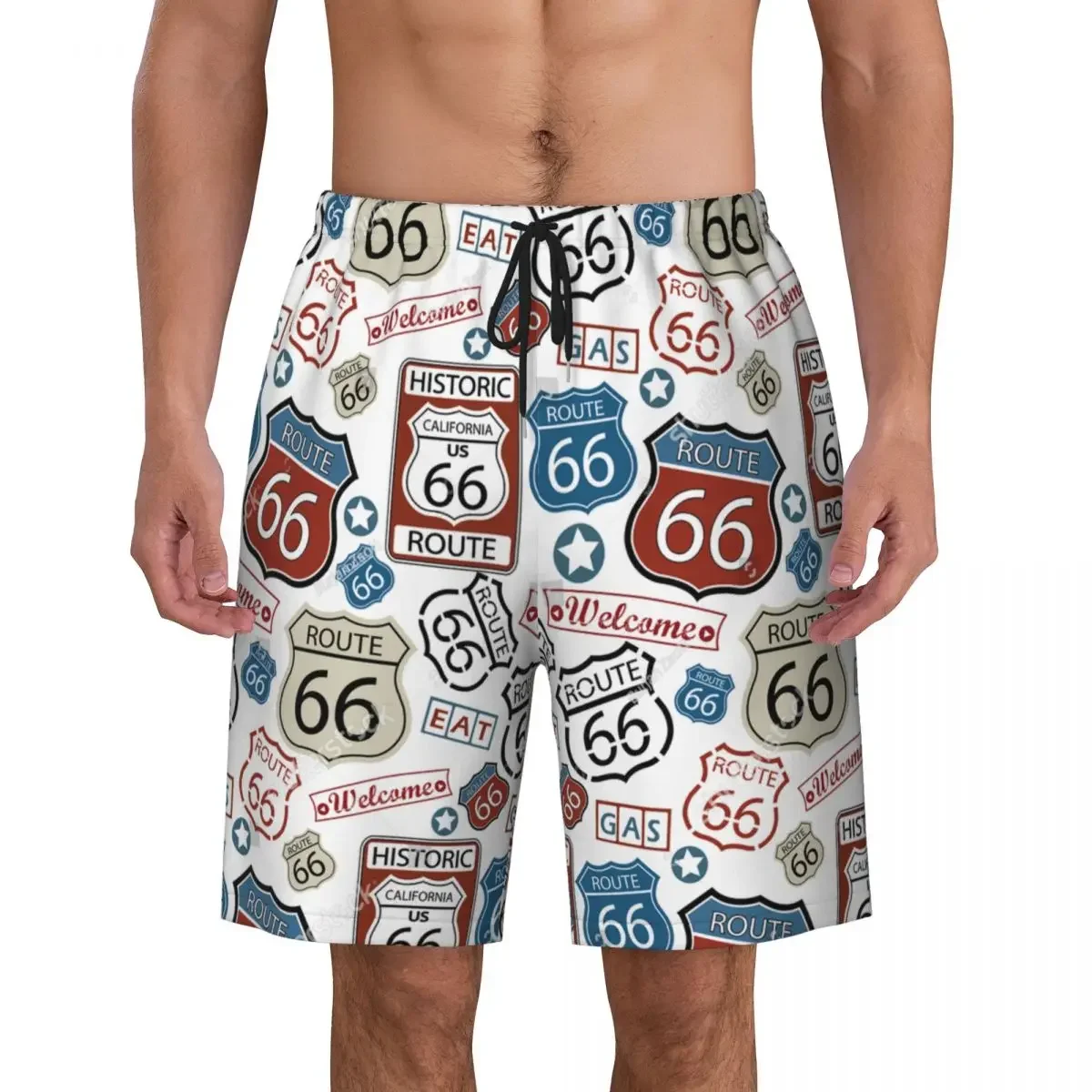 

Vintage Route 66 Boardshorts Mens Quick Dry Board Shorts America Highways Swim Trunks Custom Printed Swimwear Suits