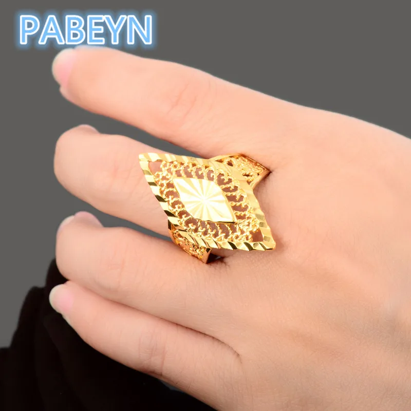 Luxury 24K Gold Rings Korean Gold Plated Geometric Rings Women's Glamour Engagement Jewelry Gifts - 3