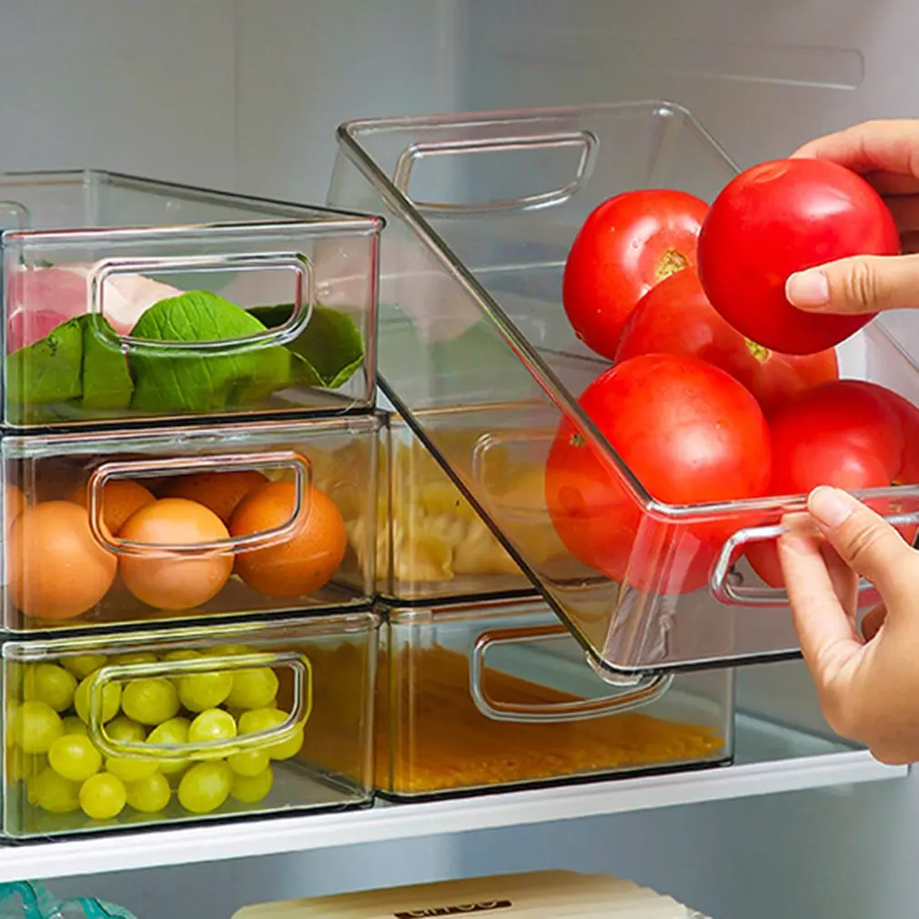  Organizador de nevera, organizador de refrigerador, juego de 4  contenedores organizadores de refrigerador y organizador de congelador.  Contenedores de almacenamiento transparentes con asas para organización y  almacenamiento de despensa. Por