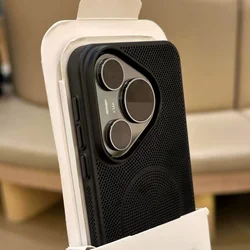 Premium Heat Dissipation Mesh Phone Case with Magnetic Frosted Bumper Cover for Huawei Mate 60 Pro+ (Black)