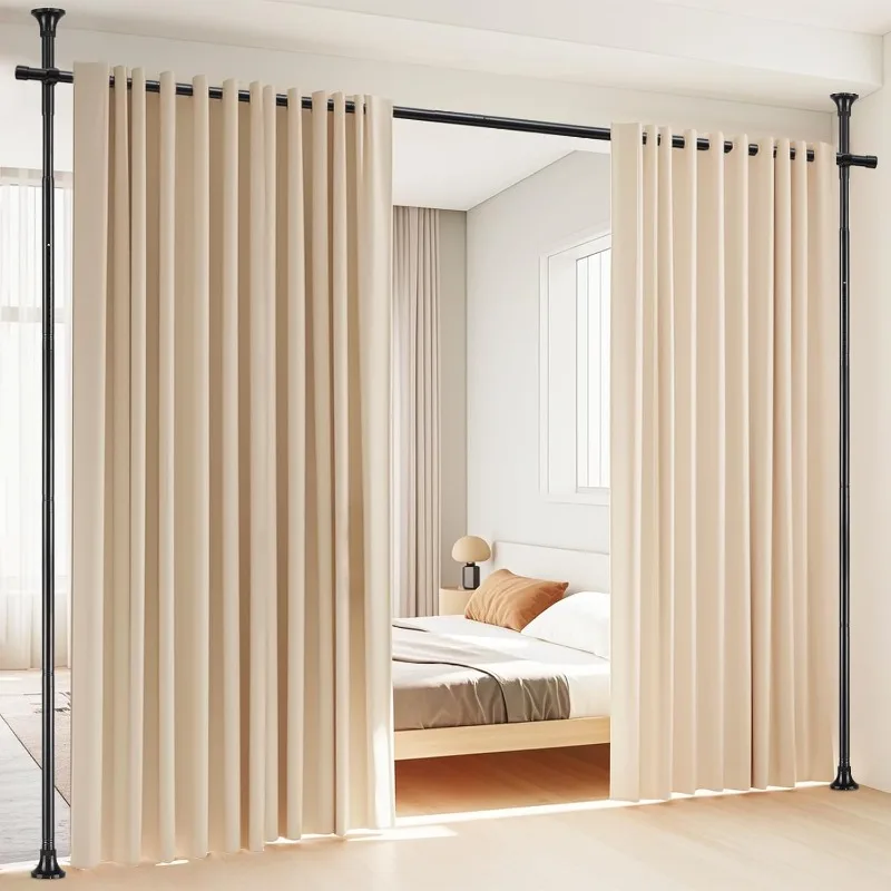 Room Divider No Drilling Curtain Rod Room Dividers for Space Partition Adjustable 4-10ft(H) 28-70inch(W) Heavy Duty Floor